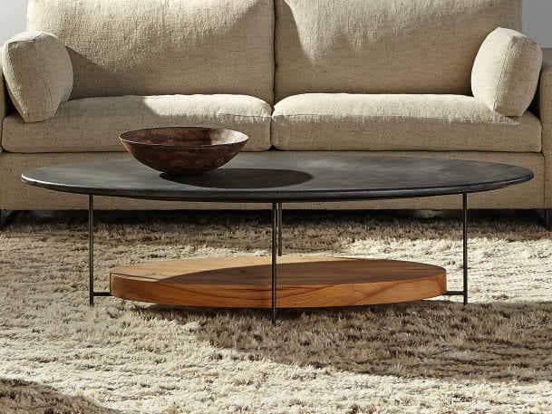 Sonder Living Olivia Oval Black Marble With Reclaimed French Oak Solids & Steel Coffee Table