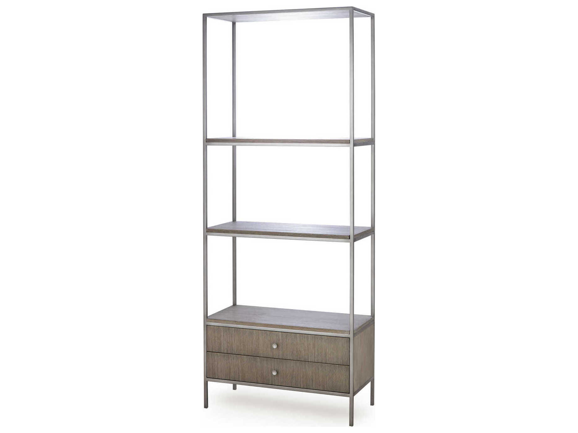 Sonder Living Paxton Grey Oak with Nickel Tower Etagere