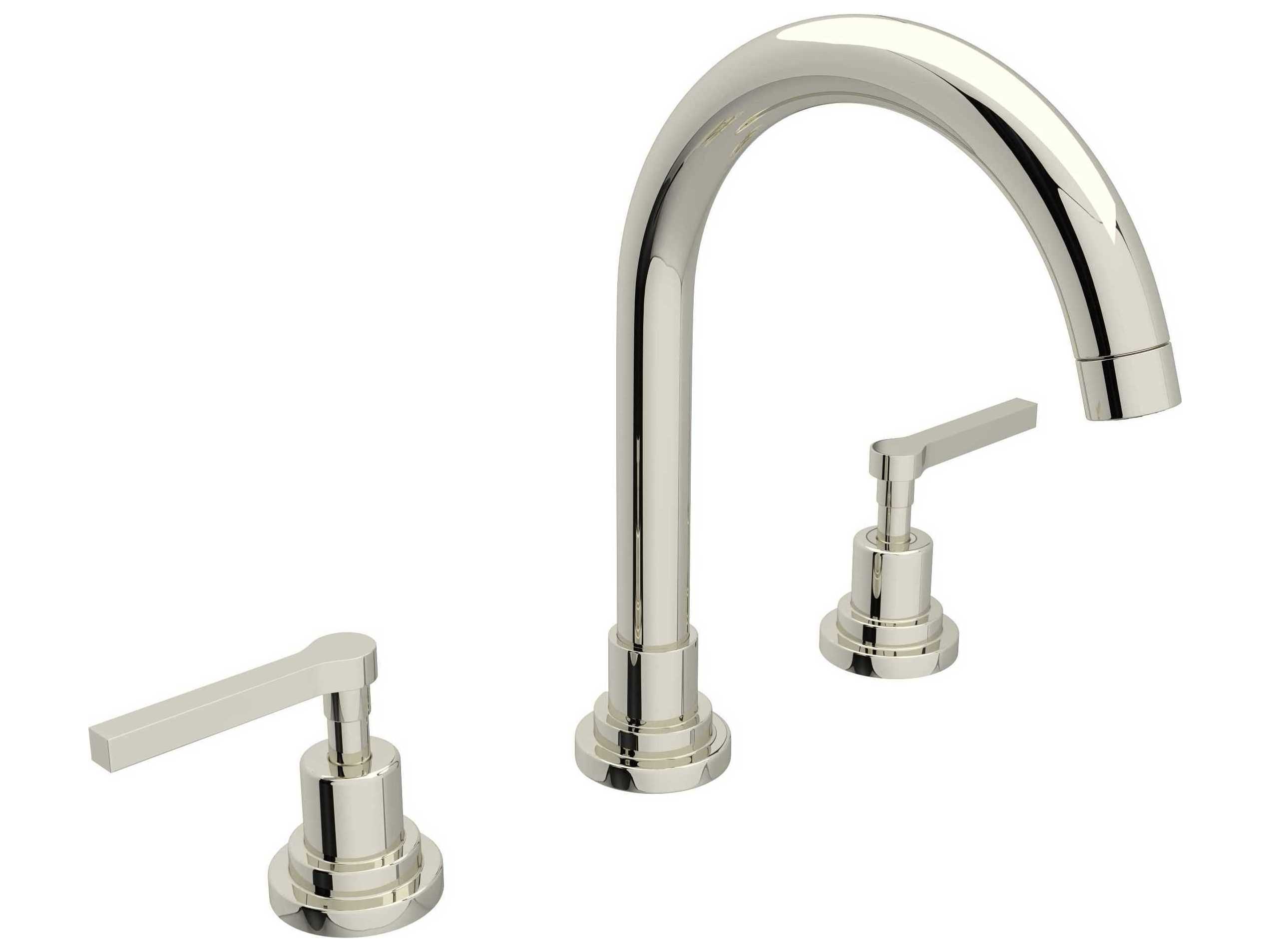 Rohl Lombardia Polished Nickel 10" High C-Spout Widespread Lavatory Faucet with Lever Handles