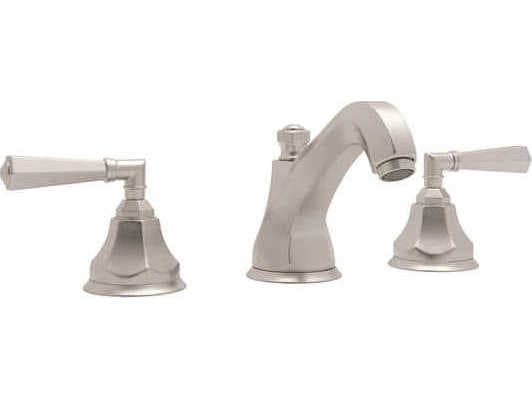 Rohl Palladian Satin Nickel High Neck Widespread Lavatory Faucet with Lever Handle