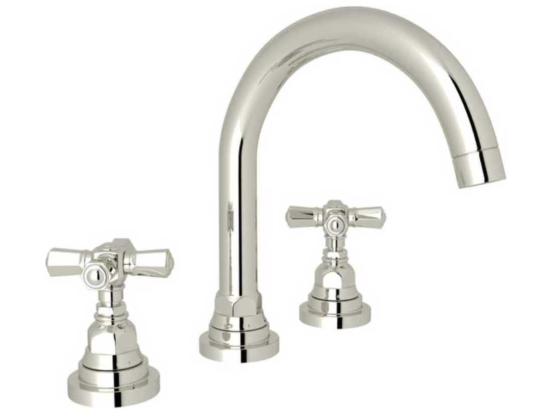 Rohl San Giovanni Polished Nickel 9" High C-Spout Widespread Lavatory Faucet with Cross Handles