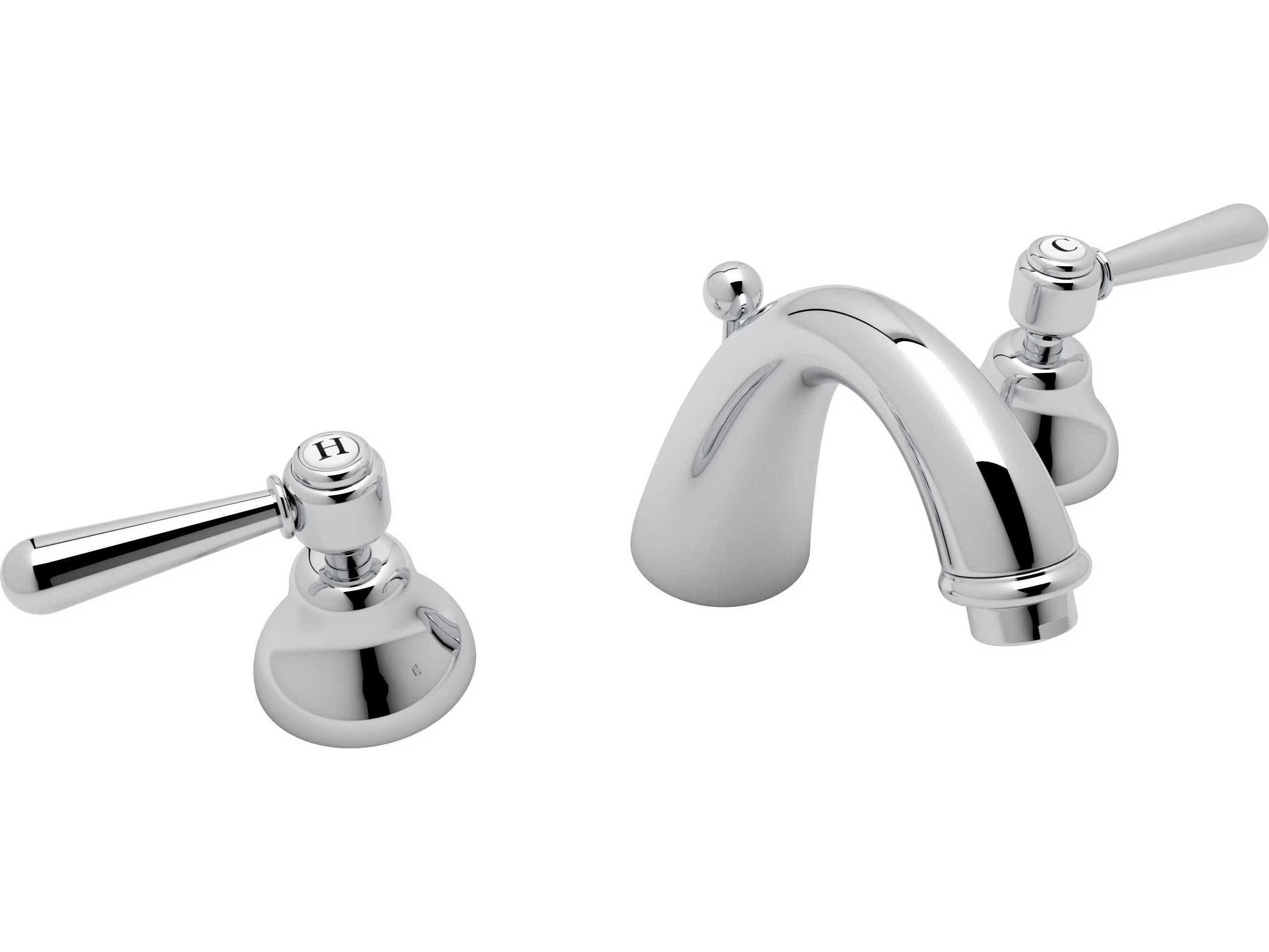 Rohl Verona Polished Chrome C-Spout Widespread Lavatory Faucet with Lever Handles