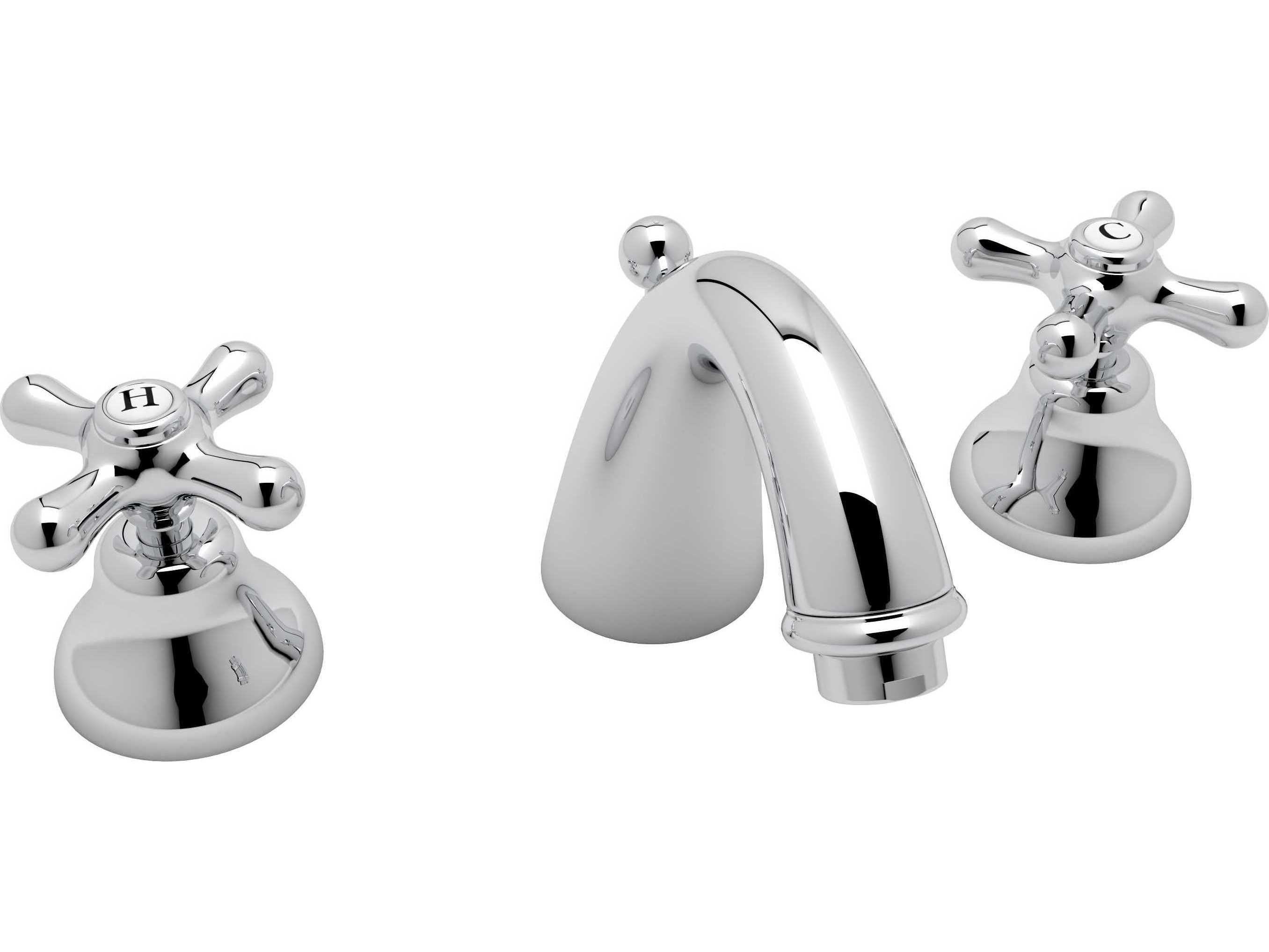 Rohl Verona Polished Chrome C-Spout Widespread Lavatory Faucet with Cross Handles