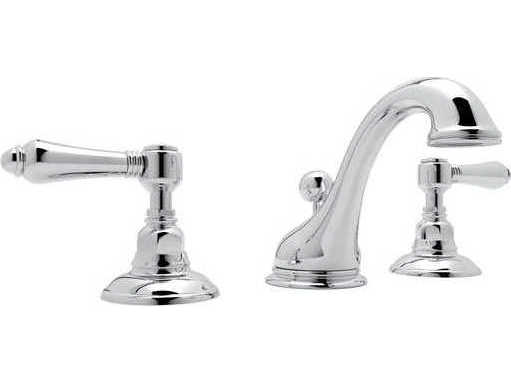 Rohl Viaggio Polished Chrome C-Spout Widespread Lavatory Faucet with Lever Handles