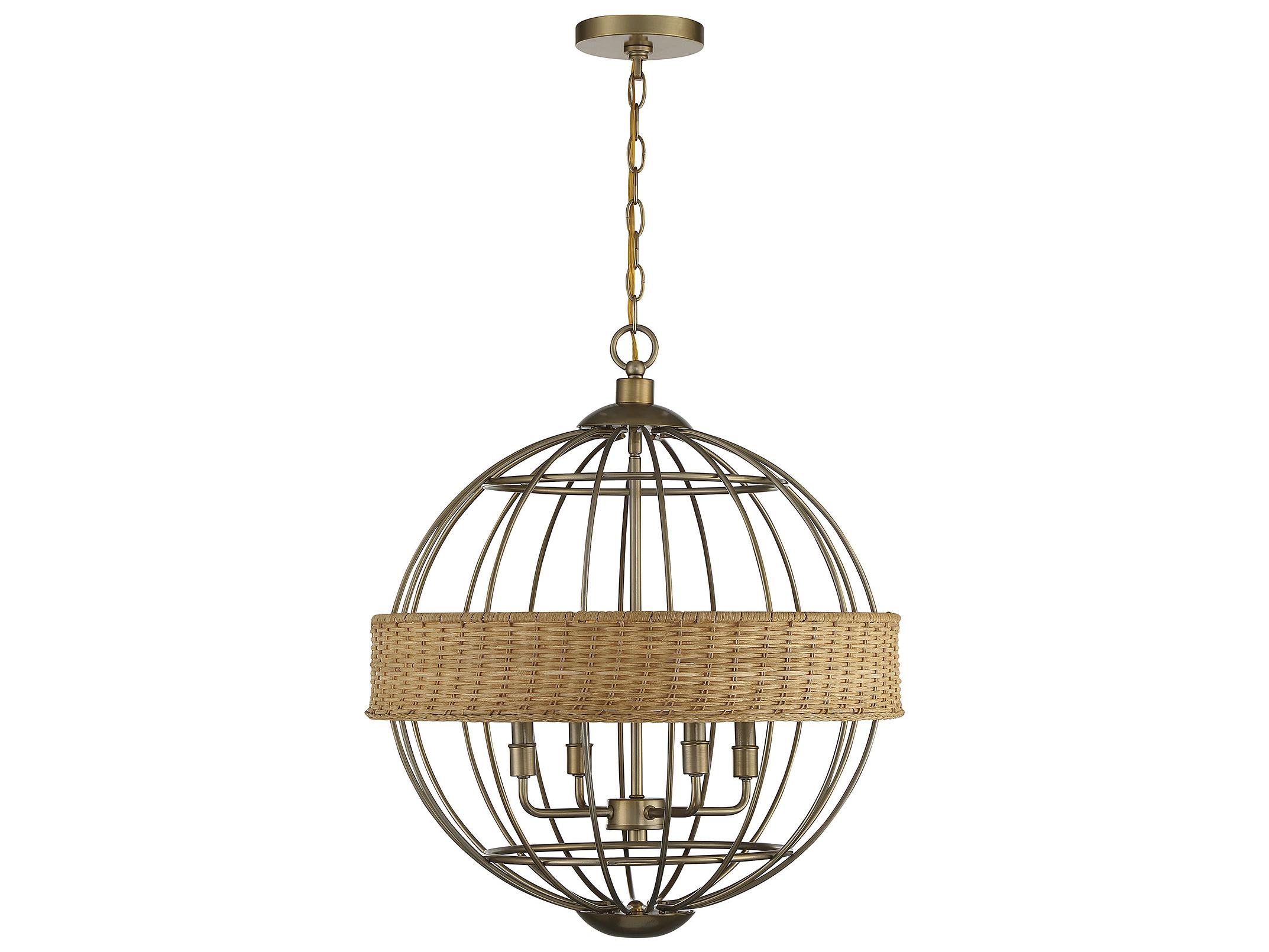 Savoy House Boreal 4-Light Warm Brass Natural Rattan Wood Pendant