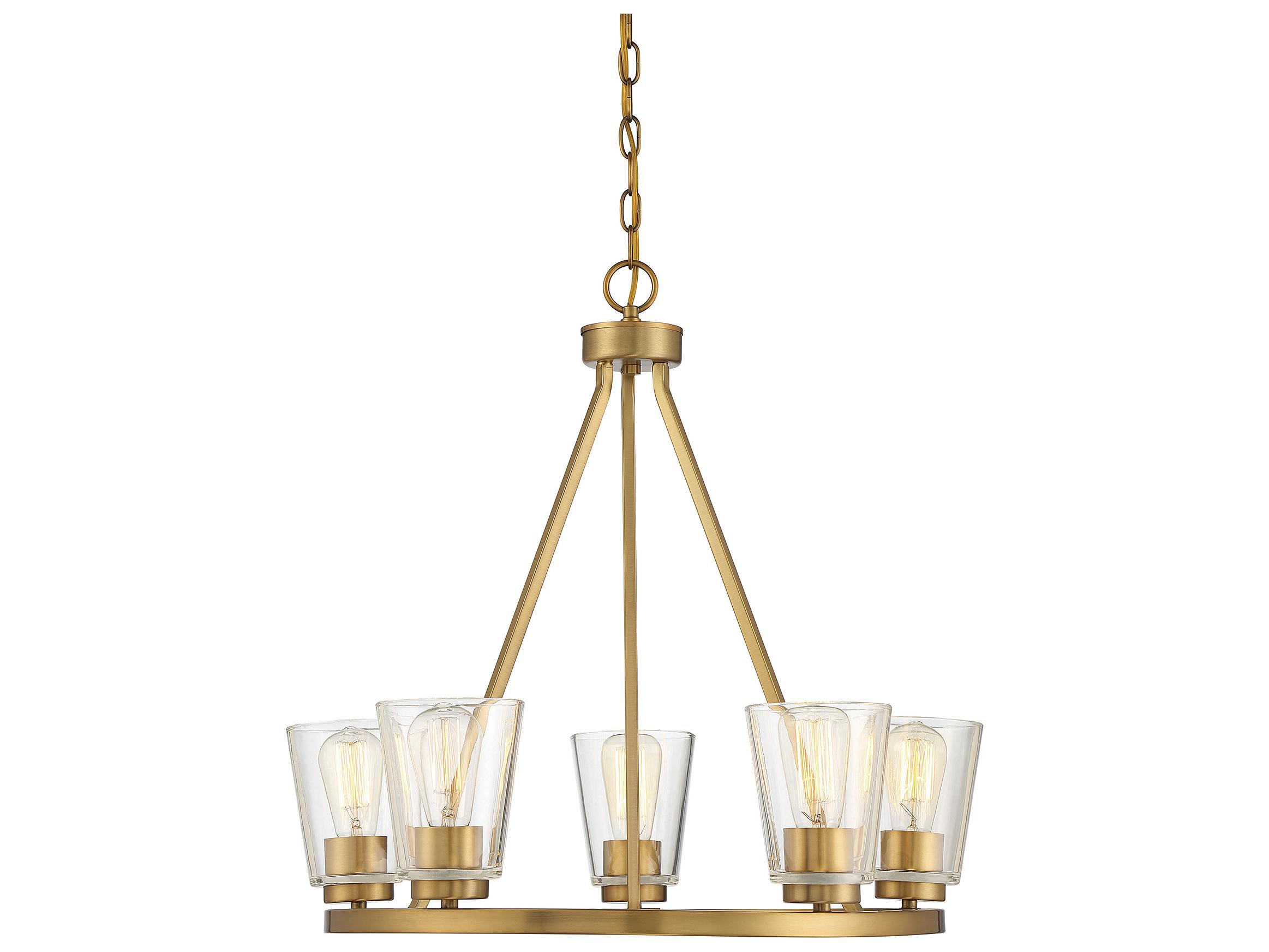 Savoy House Calhoun 5-Light Warm Brass Glass Bell Chandelier