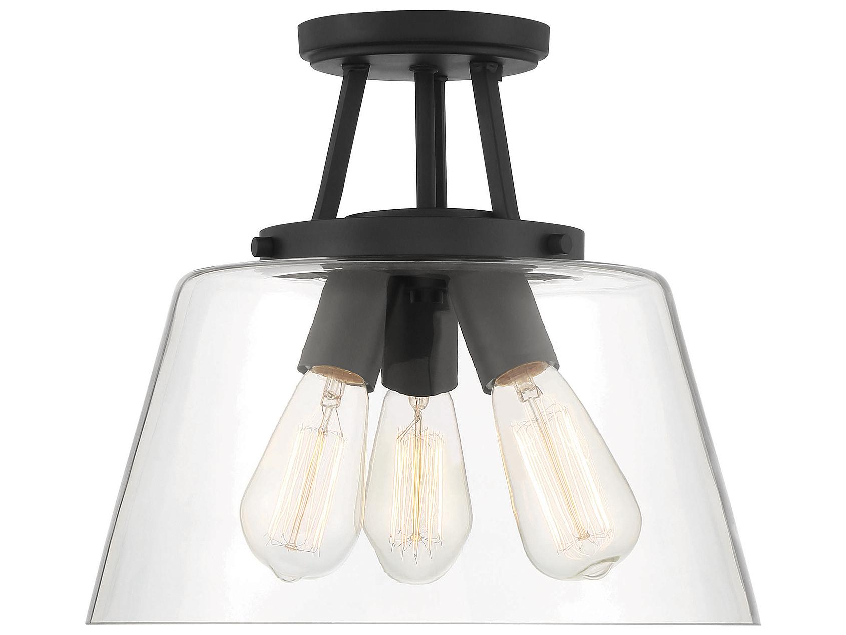 Savoy House Calhoun 3-Light Matte Black Glass Semi Flush Mount