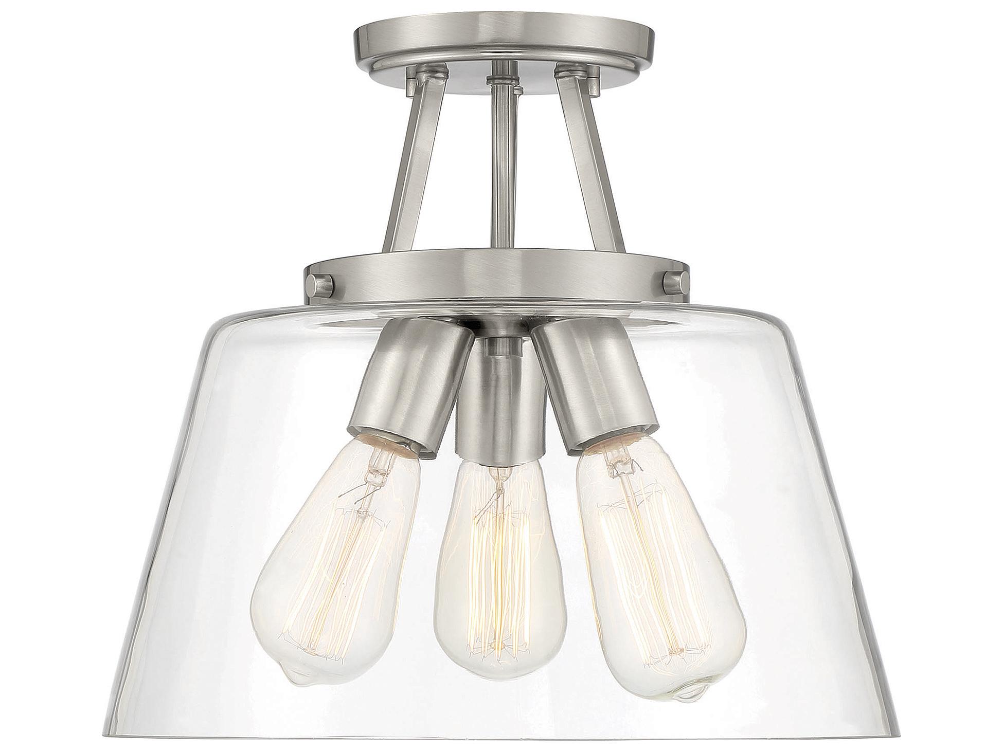 Savoy House Calhoun 3-Light Satin Nickel Glass Semi Flush Mount
