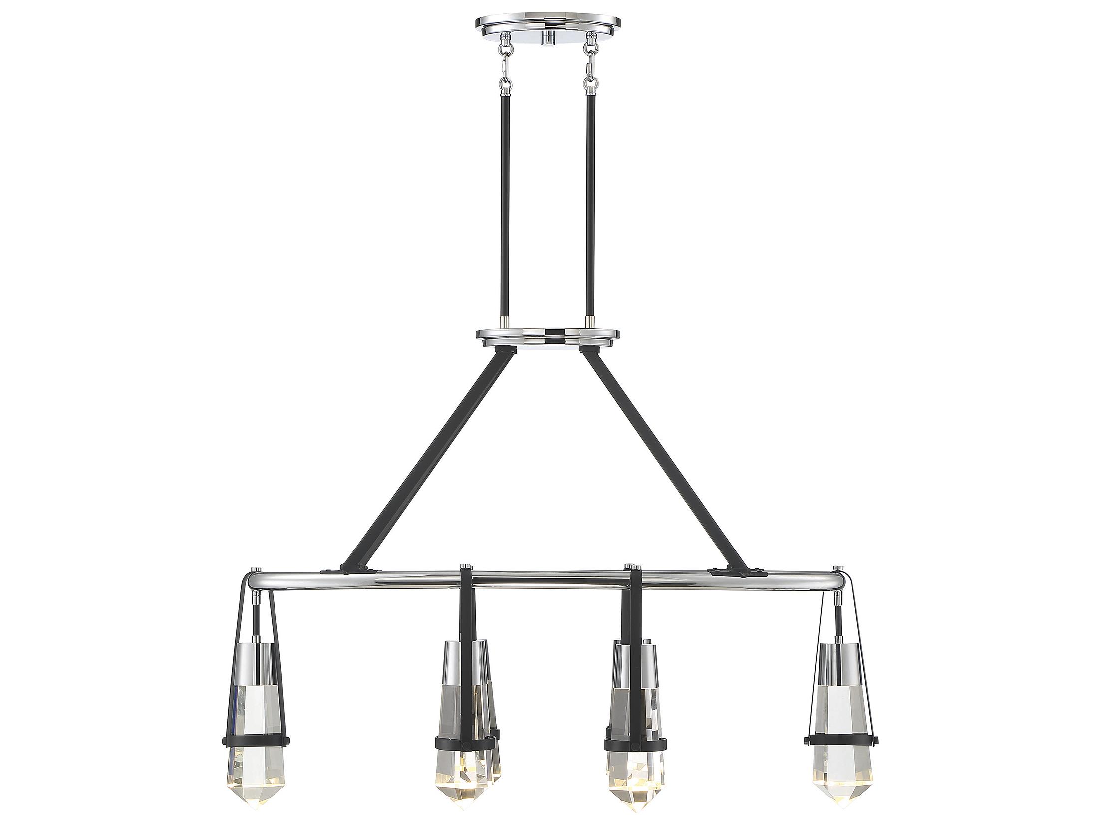 Savoy House Denali 6-Light Matte Black Polished Chrome Crystal LED Linear Island Pendant