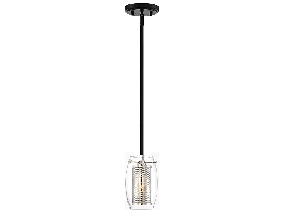 Savoy House Dunbar 1-Light Matte Black With Polished Chrome Accents Glass Cylinder Mini Pendant