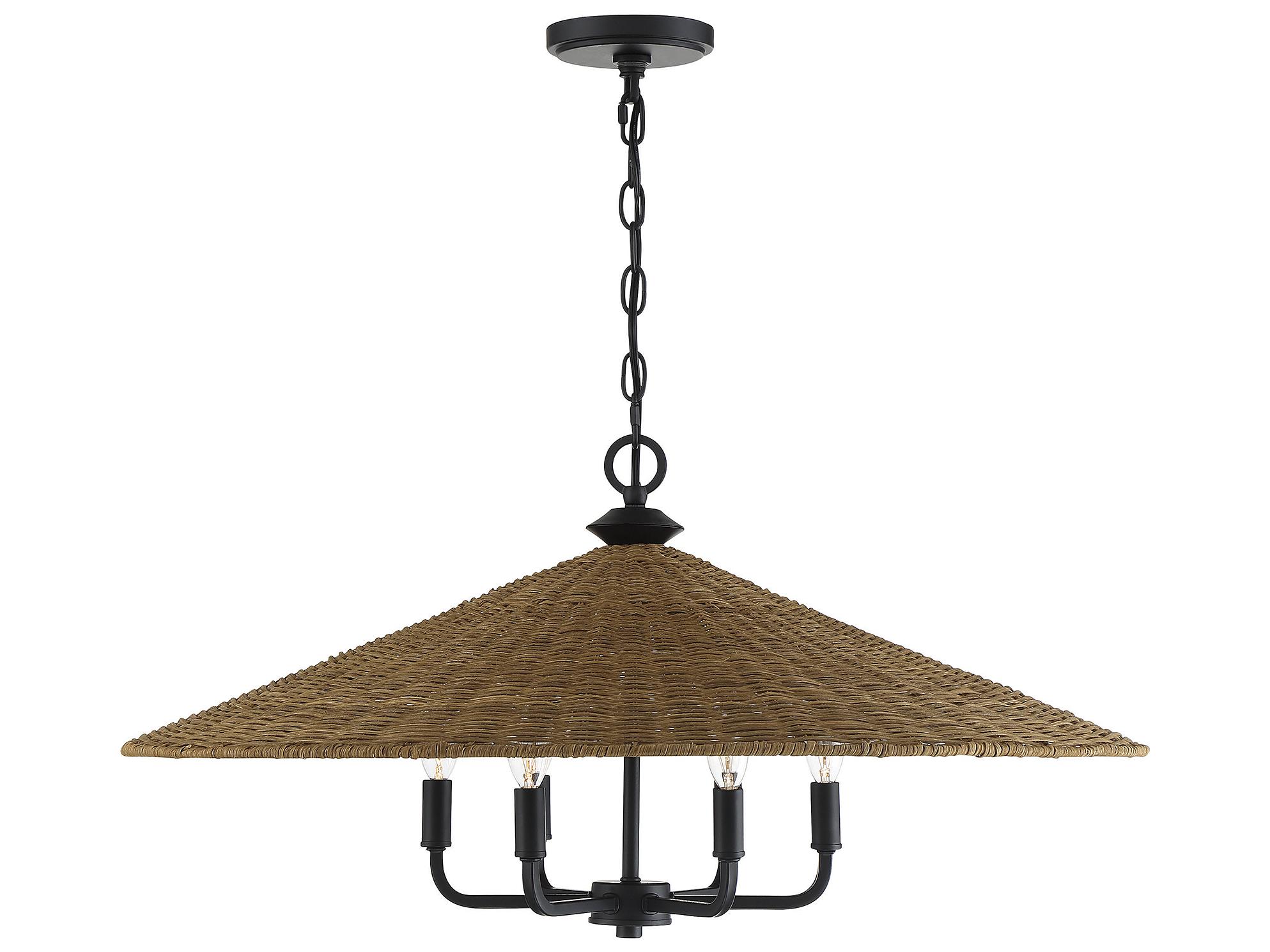 Savoy House Eman 6-Light Matte Black Dark Rattan Wood Candelabra Chandelier