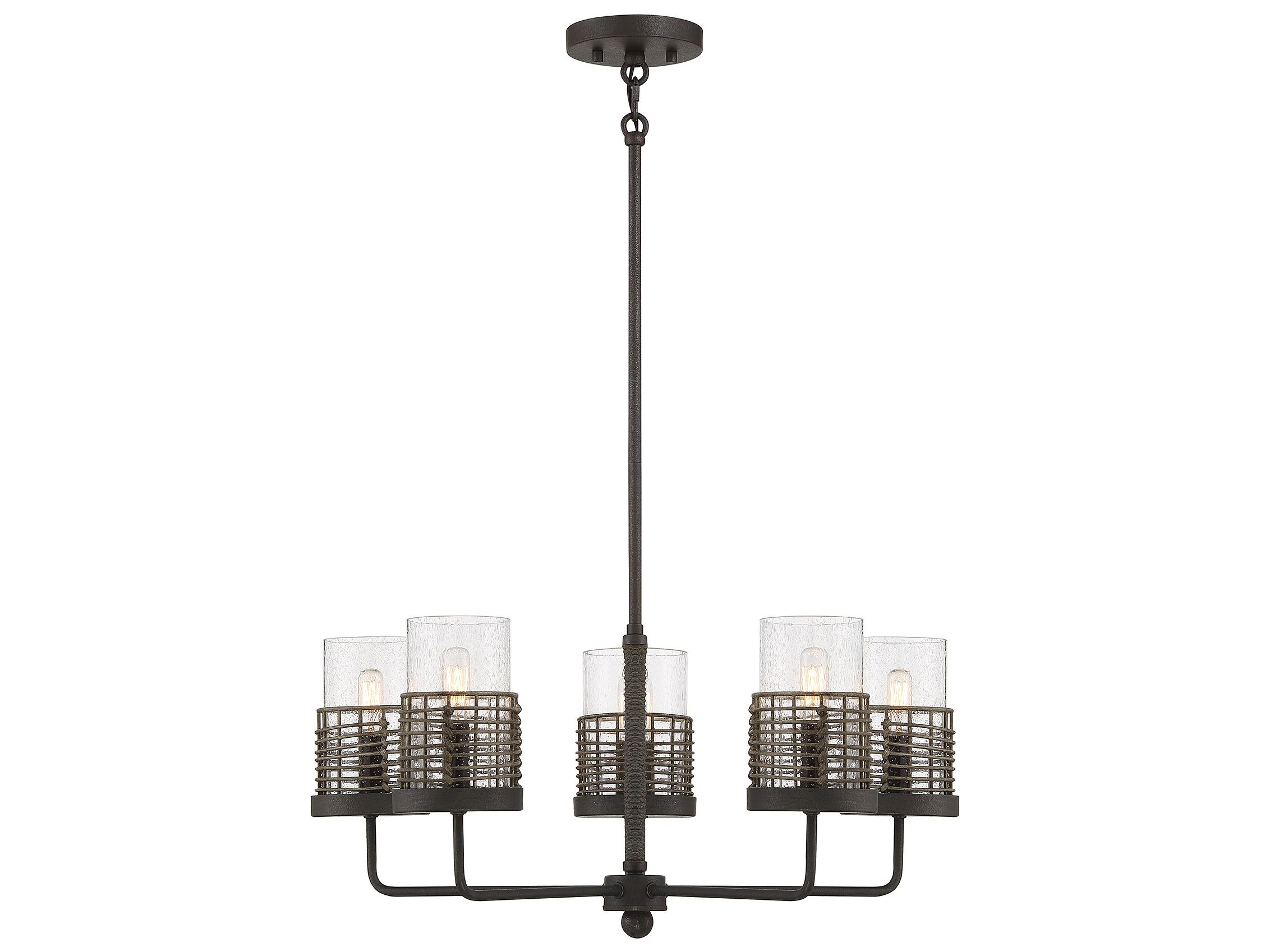 Savoy House Granada 5-Light Gunsmoke Gray Rattan Glass Cylinder Chandelier
