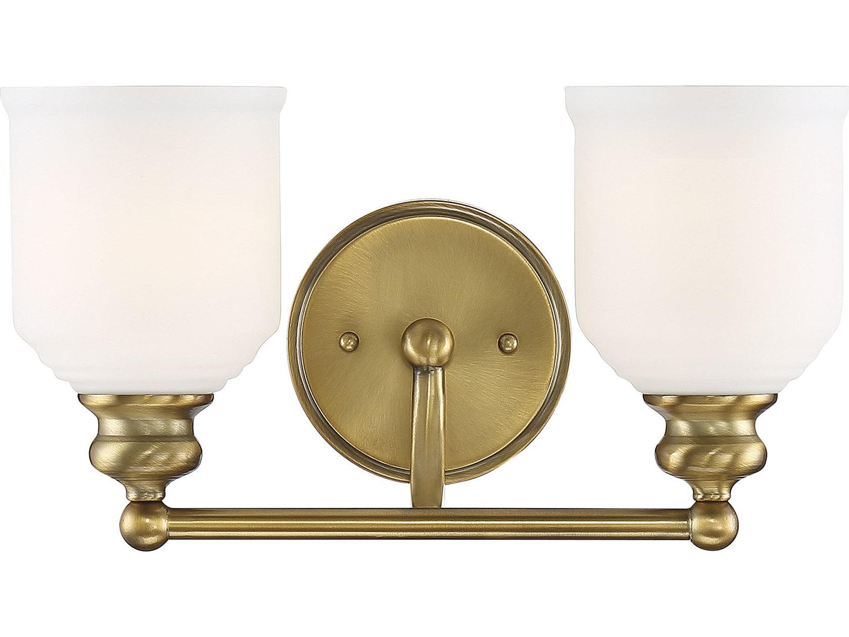 Savoy House Melrose 2-Light Warm Brass White Glass Vanity Light