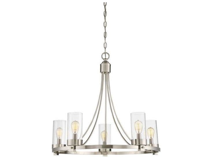 Savoy House Meridian 5-Light Brushed Nickel Glass Candelabra Cylinder Chandelier