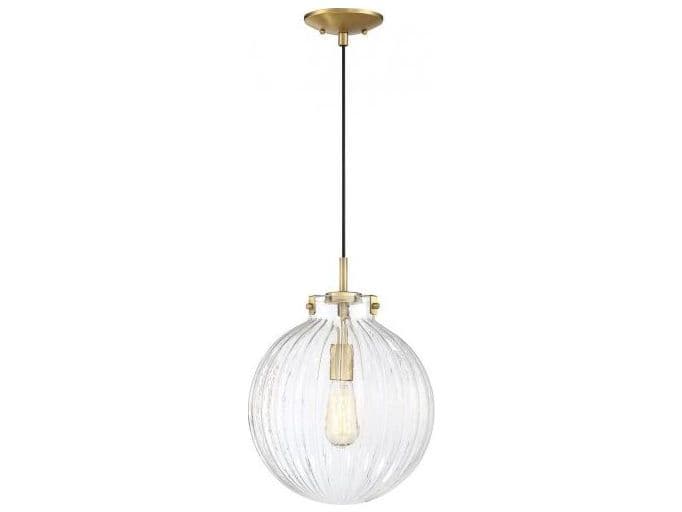 Savoy House Meridian 1-Light Natural Brass Glass Globe Geometric Mini Pendant