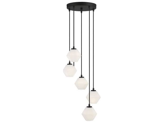 Savoy House Meridian 5-Light Matte Black Glass Globe Pendant
