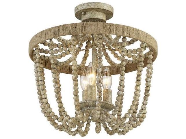 Savoy House Meridian 3-Light Natural Wood Rope Off White Semi Flush Mount