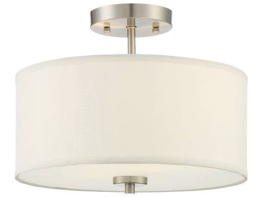 Savoy House Meridian 2-Light Brushed Nickel White Drum Semi Flush Mount