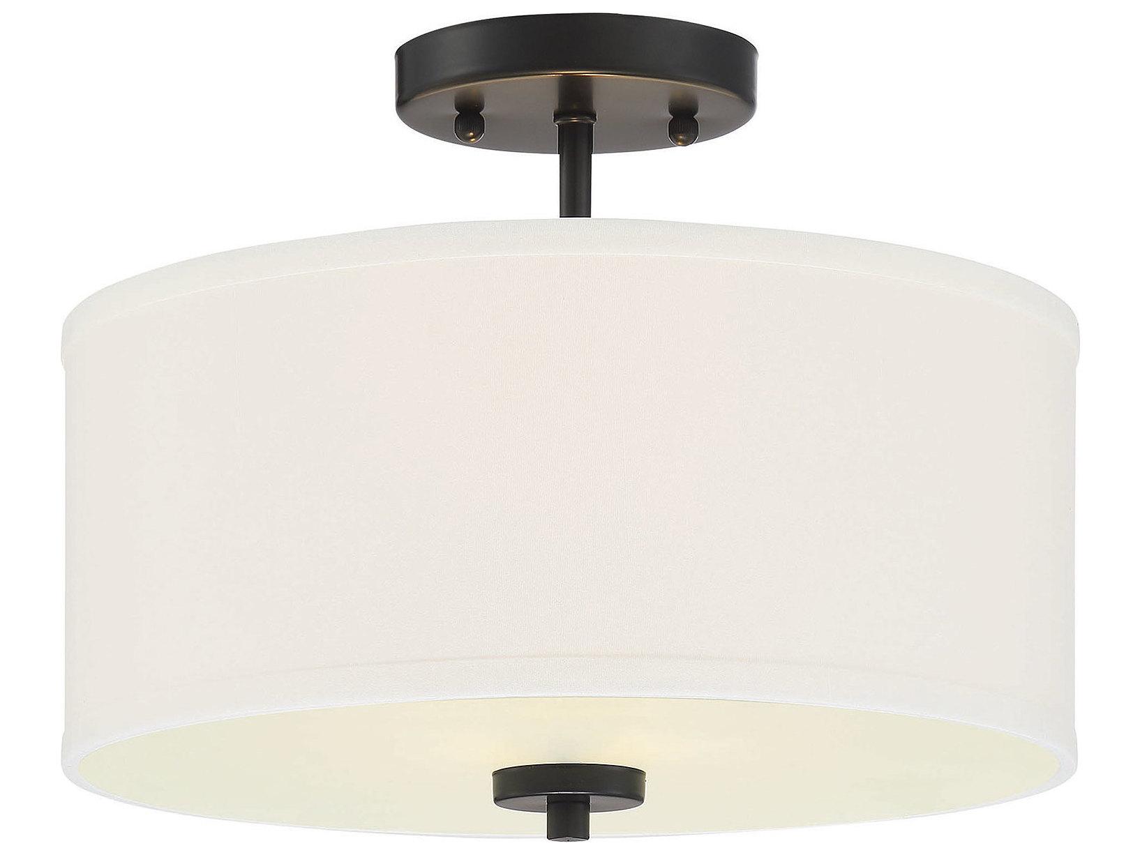 Savoy House Meridian 2-Light Matte Black White Drum Semi Flush Mount