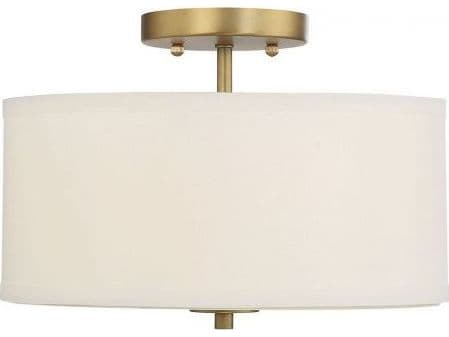 Savoy House Meridian 2-Light Natural Brass White Drum Semi Flush Mount