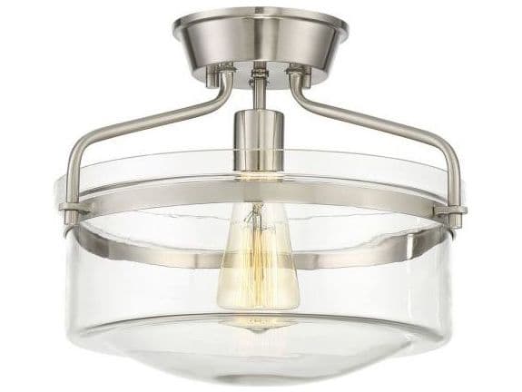 Savoy House Meridian 1-Light Brushed Nickel Glass Bowl Semi Flush Mount
