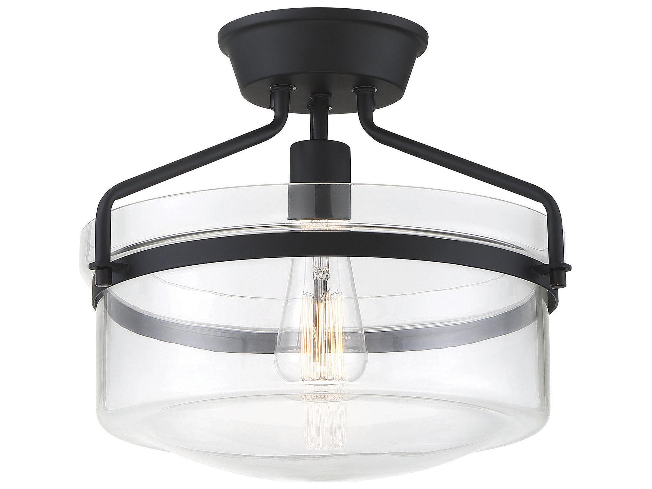 Savoy House Meridian 1-Light Matte Black Glass Bowl Semi Flush Mount