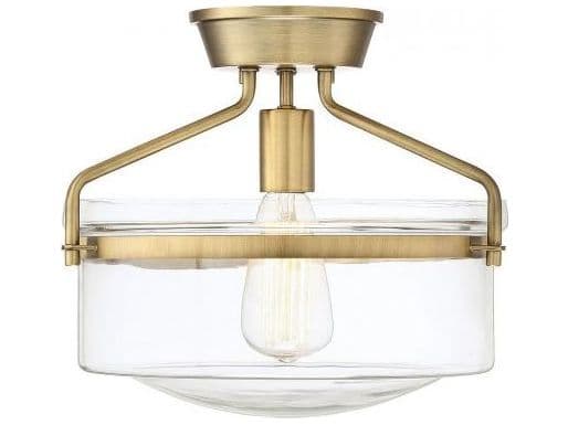 Savoy House Meridian 1-Light Natural Brass Glass Bowl Semi Flush Mount