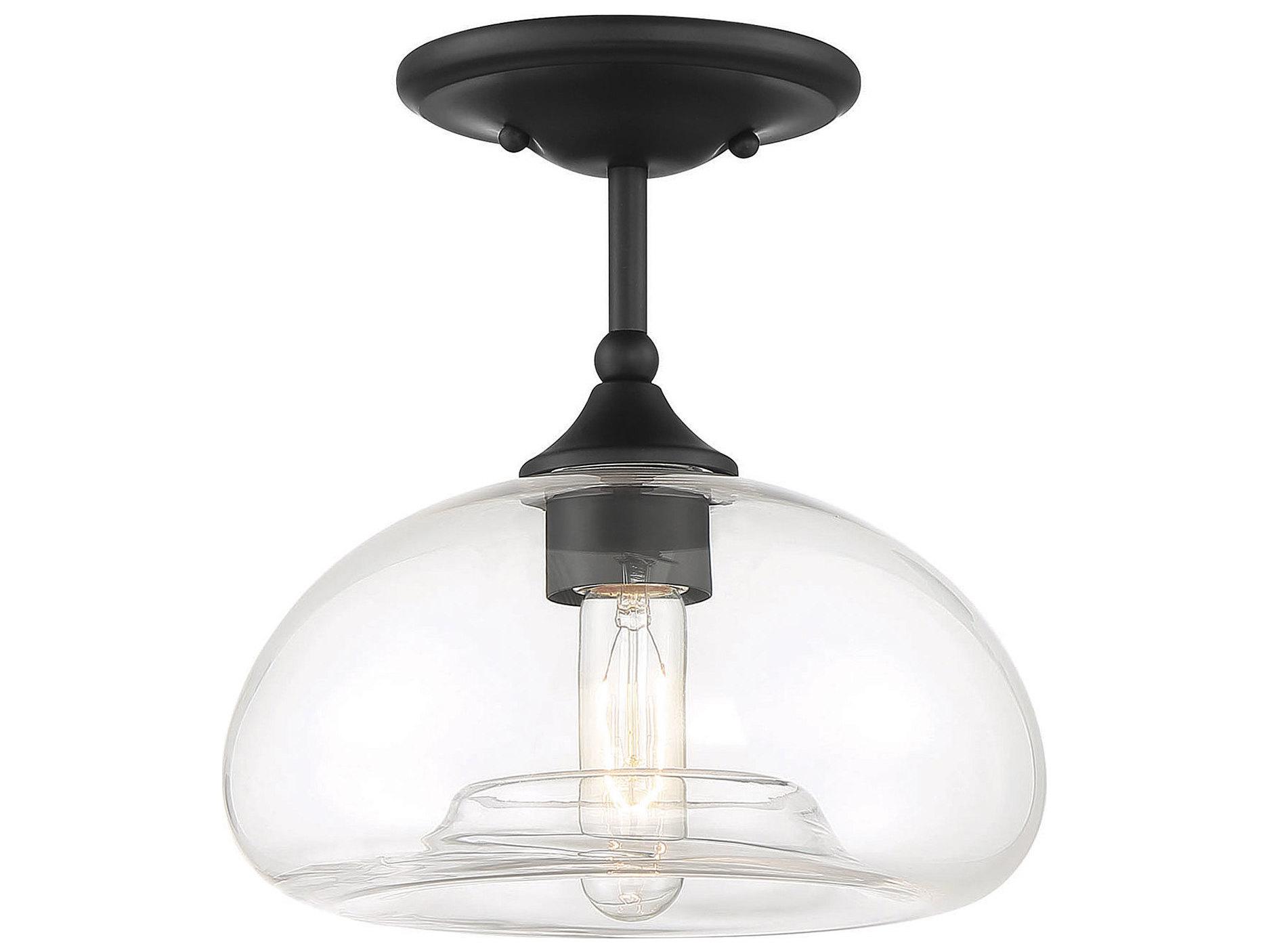 Savoy House Meridian 1-Light Matte Black Glass Dome Semi Flush Mount