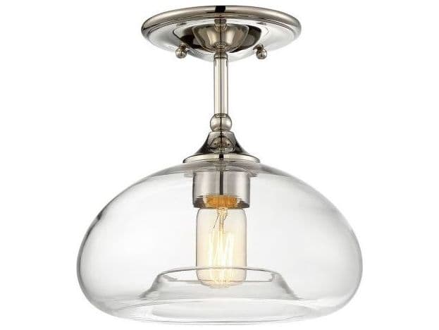 Savoy House Meridian 1-Light Polished Nickel Glass Dome Semi Flush Mount