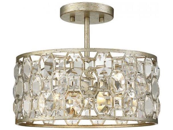 Savoy House Meridian 2-Light Silver Gold Crystal Drum Geometric Semi Flush Mount