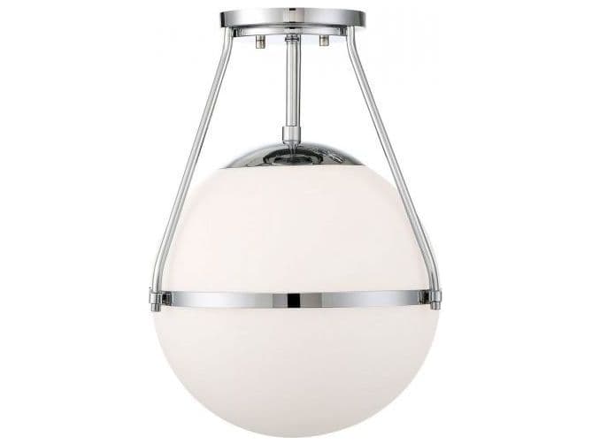 Savoy House Meridian 1-Light Chrome Glass Globe Geometric Semi Flush Mount