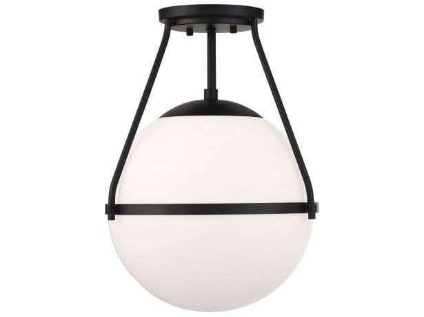 Savoy House Meridian 1-Light Matte Black Glass Globe Semi Flush Mount
