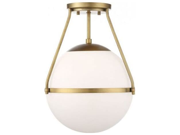 Savoy House Meridian 1-Light Natural Brass Glass Globe Semi Flush Mount