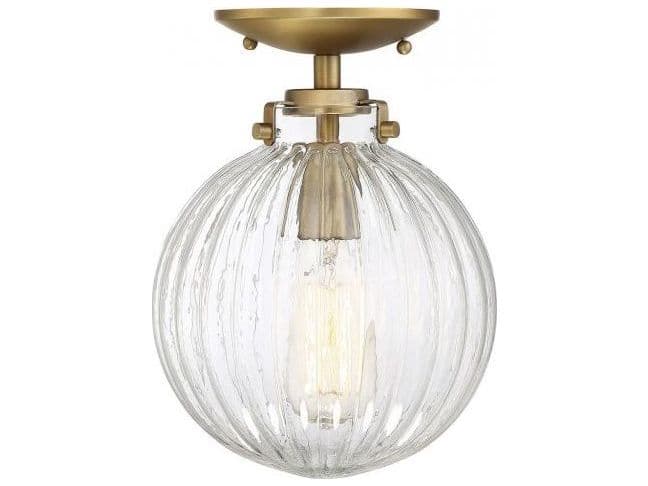 Savoy House Meridian 1-Light Natural Brass Glass Globe Geometric Semi Flush Mount