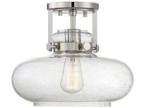 Savoy House Meridian 1-Light Polished Nickel Glass Globe Geometric Semi Flush Mount