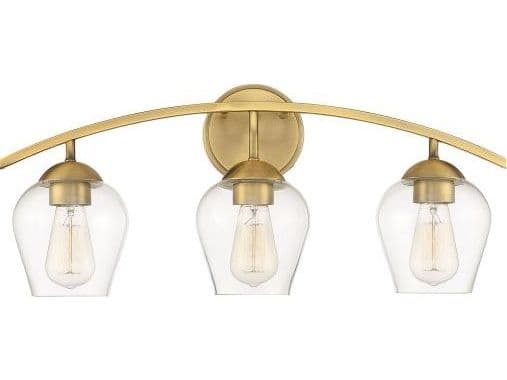 Savoy House Meridian 3-Light Natural Brass Glass Vanity Light