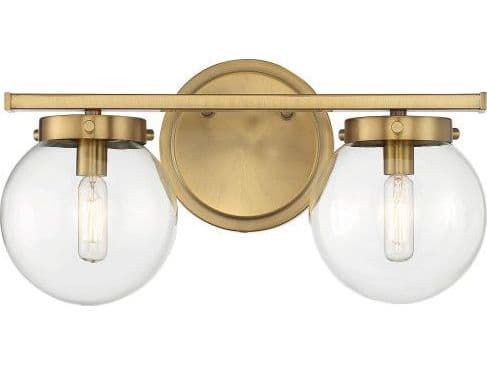 Savoy House Meridian 2-Light Natural Brass Glass Vanity Light