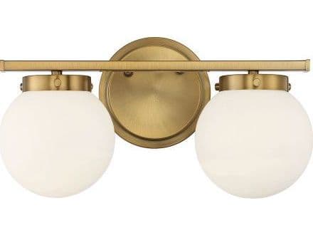 Savoy House Meridian 2-Light Natural Brass Glass Vanity Light
