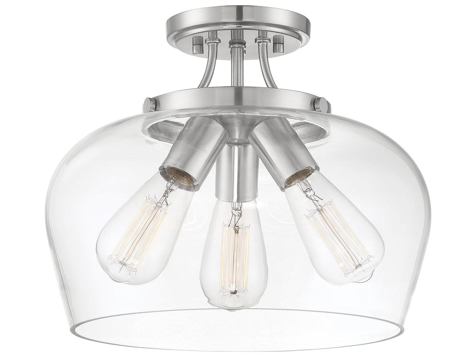 Savoy House Octave 3-Light Satin Nickel Glass Bowl Semi Flush Mount