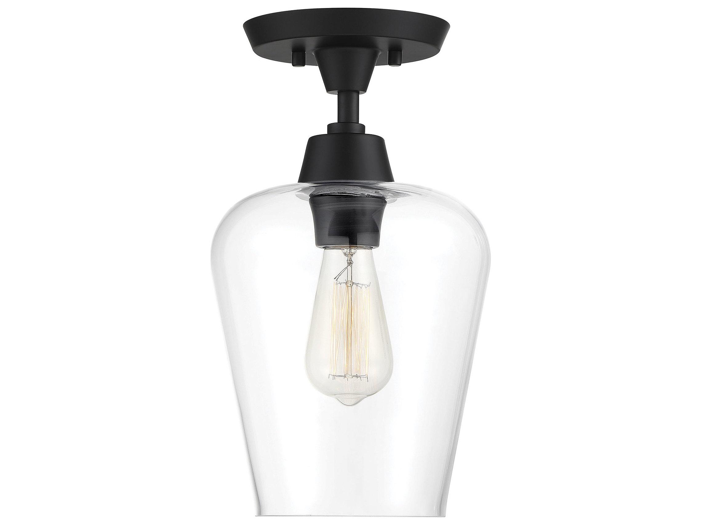 Savoy House Octave 1-Light Black Glass Bell Semi Flush Mount