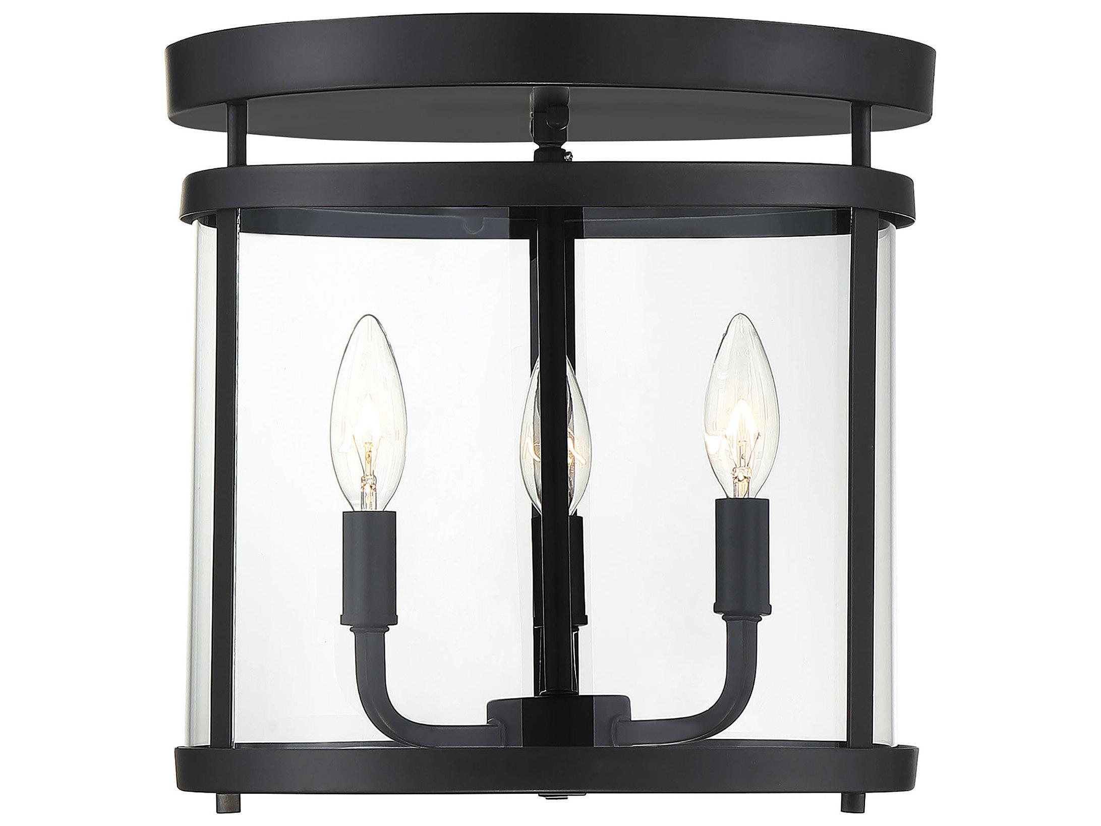 Savoy House Penrose 3-Light Black Glass Cylinder Geometric Semi Flush Mount