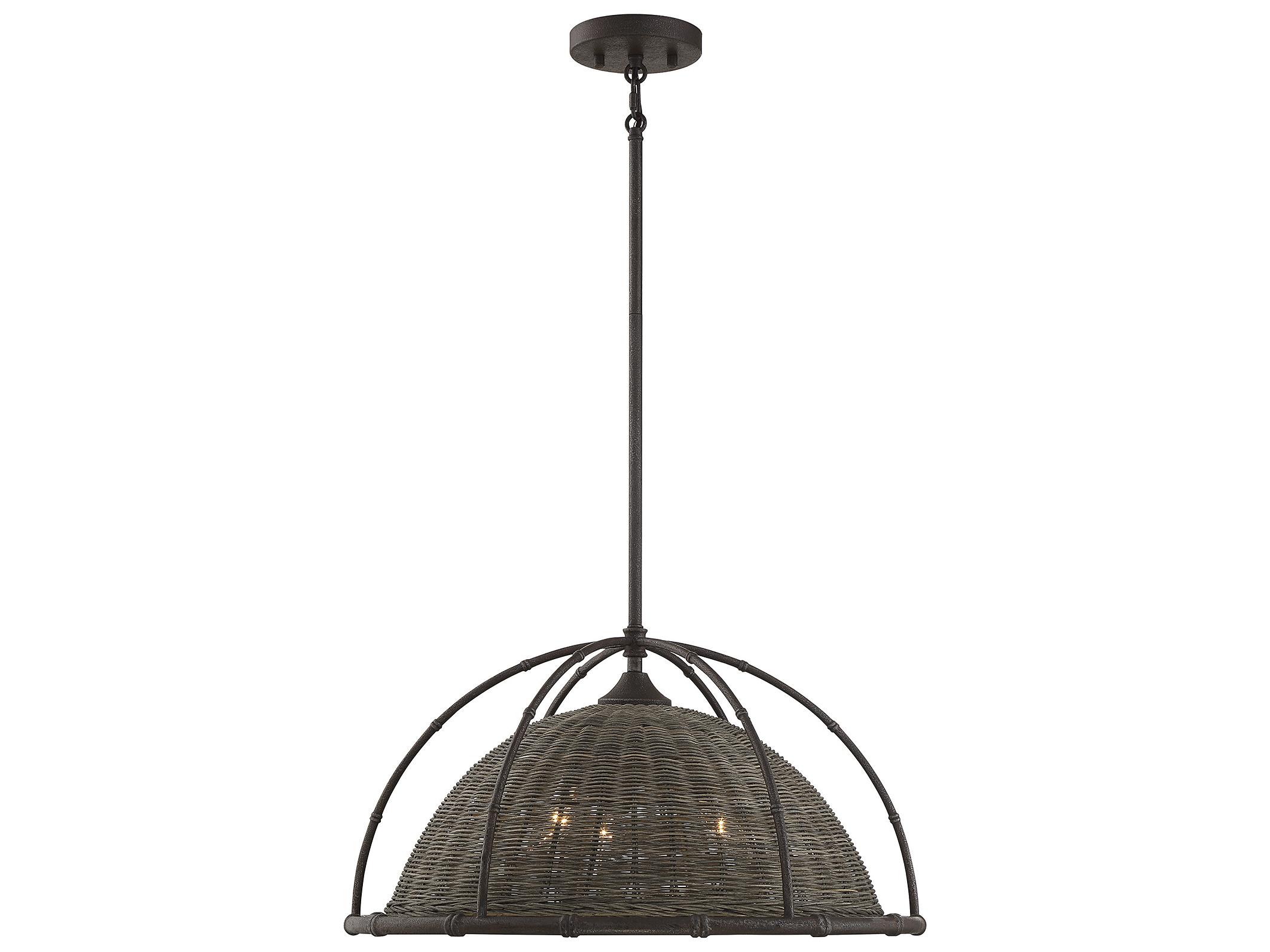 Savoy House Trentino 3-Light Gunsmoke Gray Rattan Black Dome Pendant
