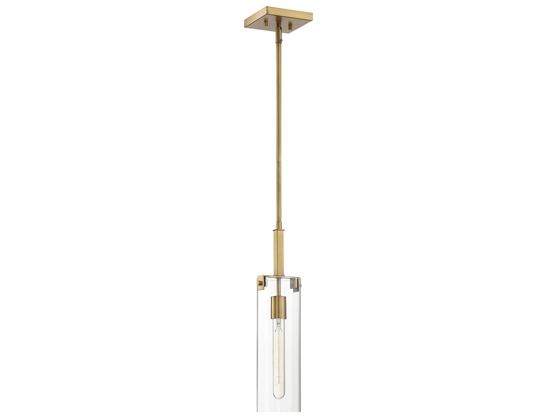 Savoy House Winfield 1-Light Warm Brass Glass Cylinder Mini Pendant