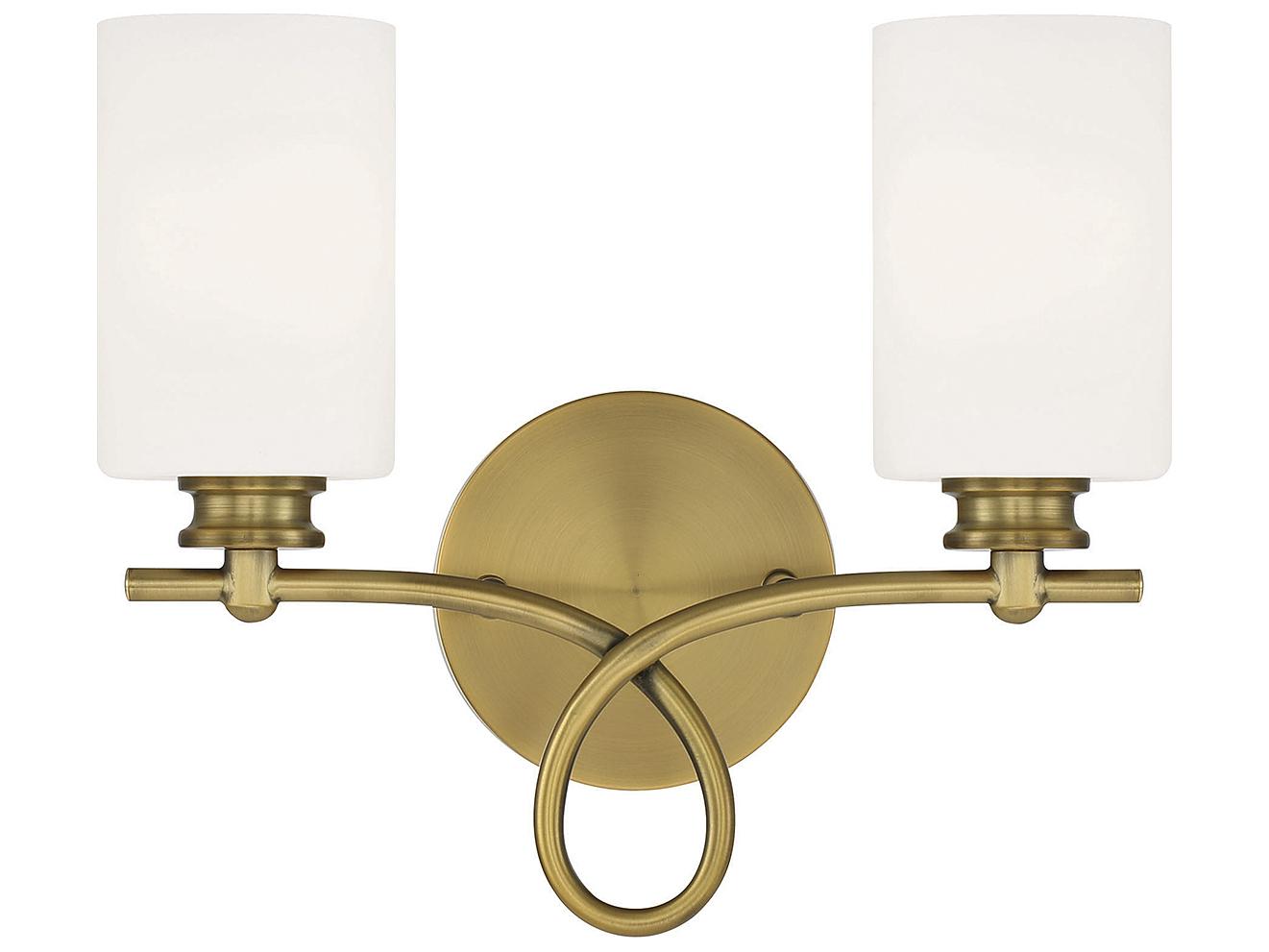 Savoy House Woodbury 2-Light Warm Brass Glass Vanity Light