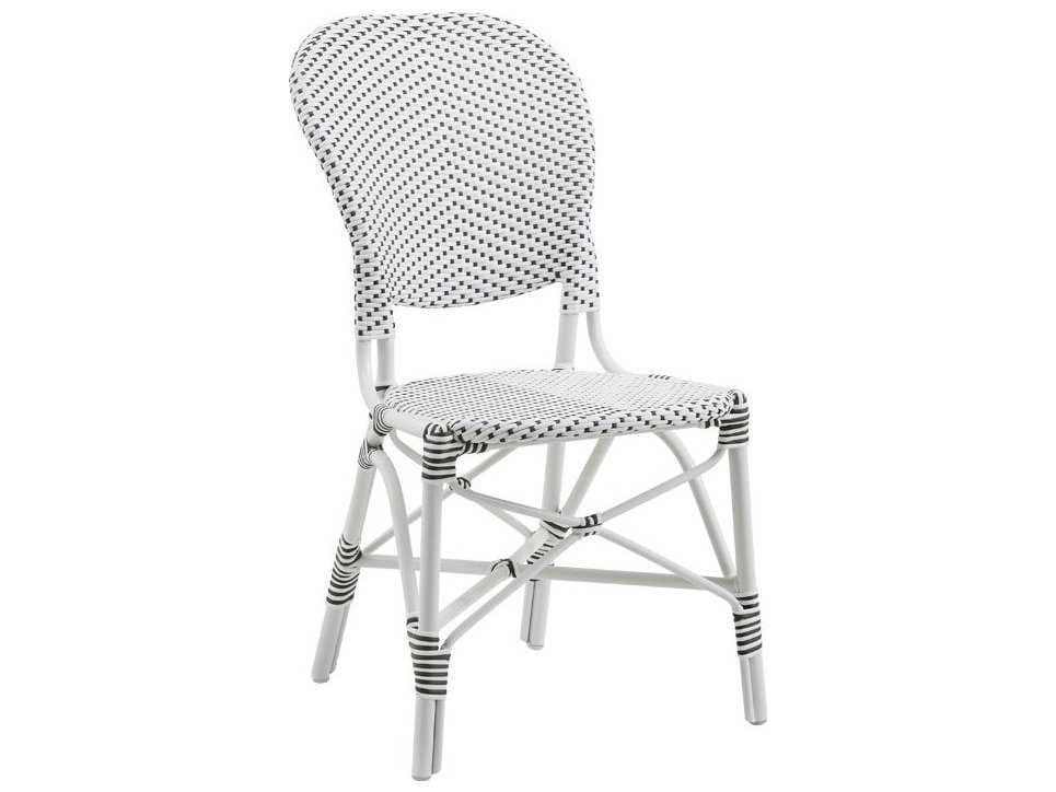 Sika Design Alu Affaire Aluminum White Stackable Isabell Outdoor Patio Dining Side Chair in White/Cappuccino Dots