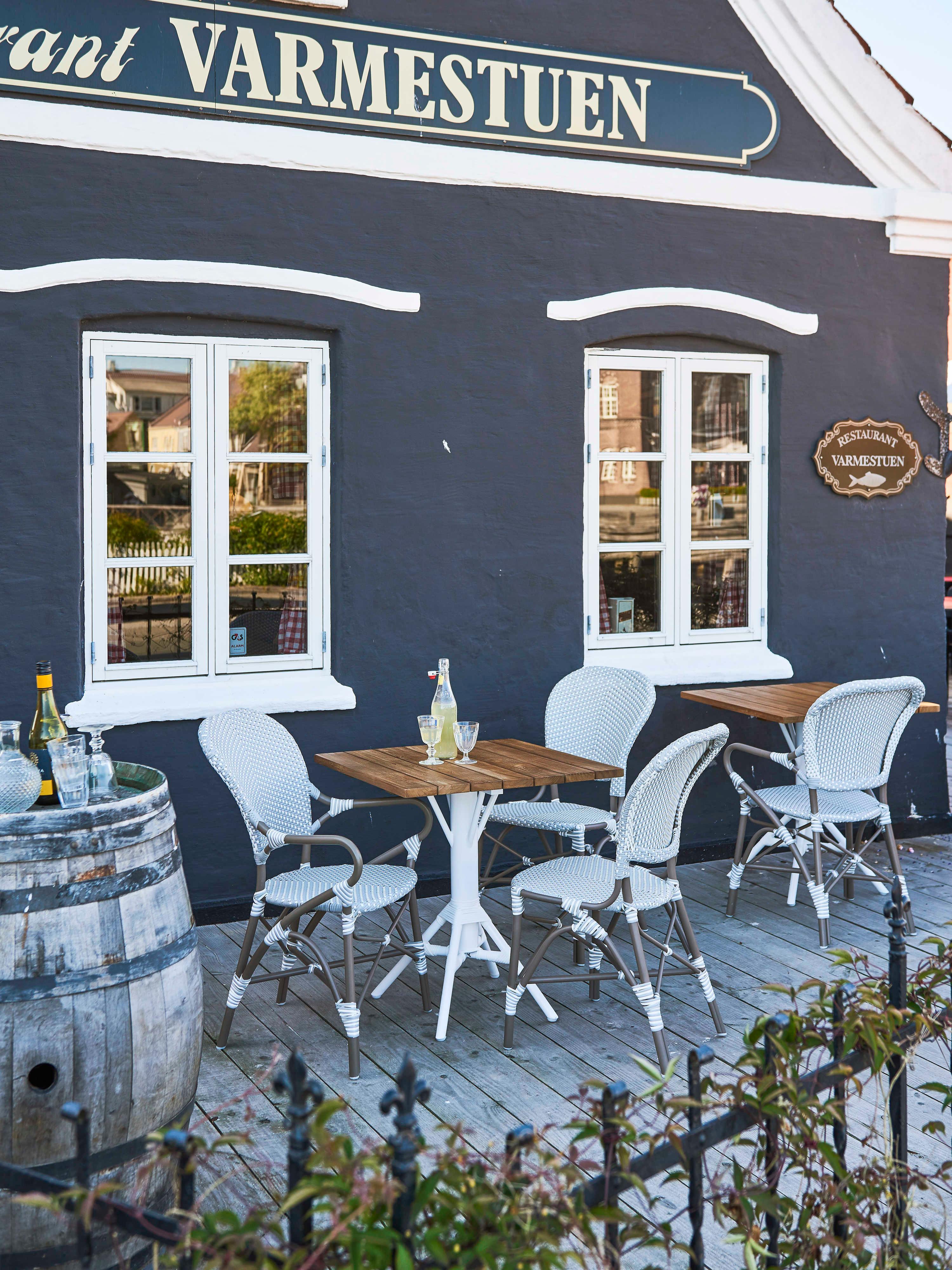 Sika Design Alu Affaire Aluminum Taupe Stackable Isabell Outdoor Patio Dining Arm Chair in Grey/White Dots