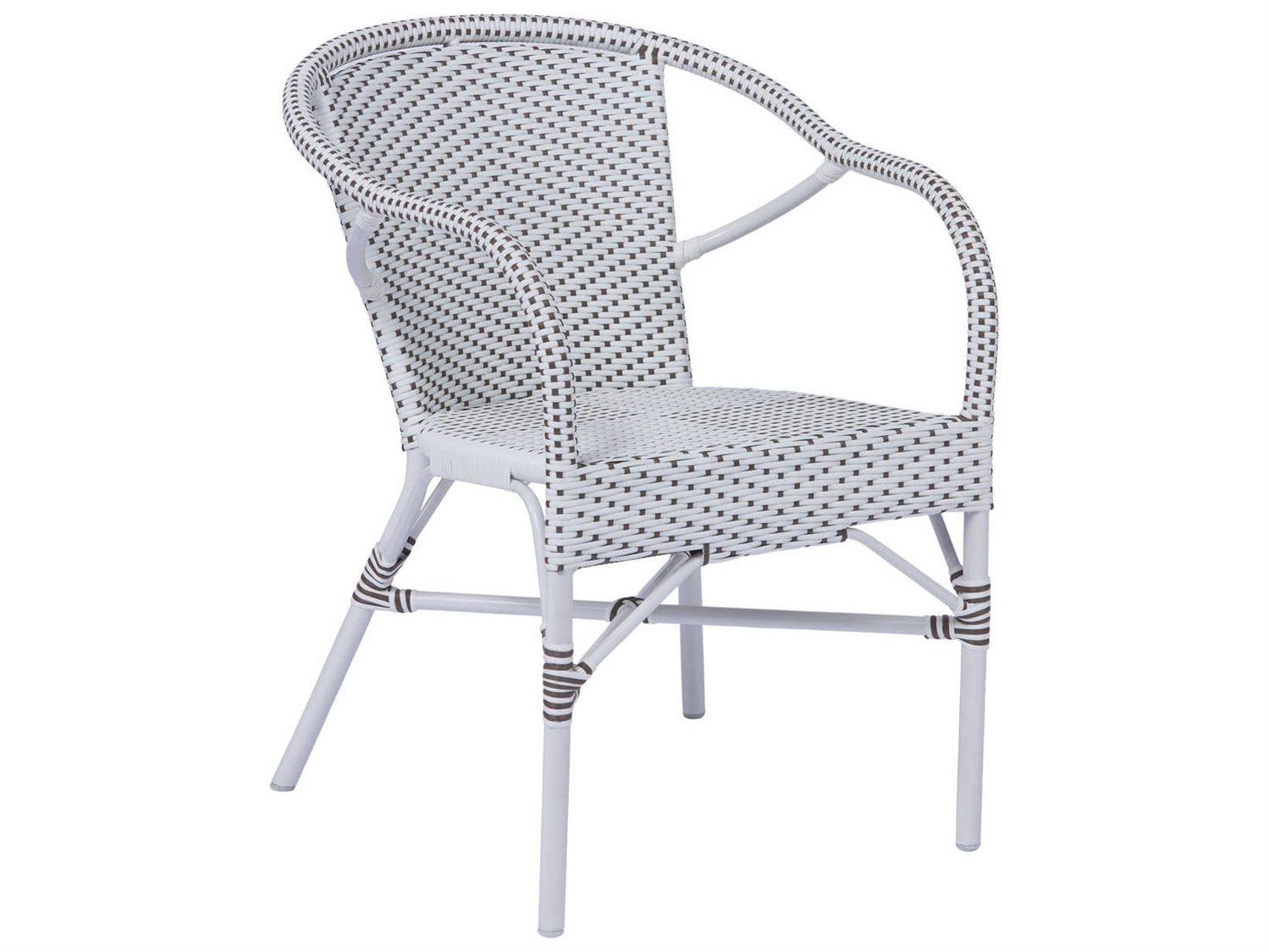 Sika Design Alu Affaire Aluminum White Madelaine Stackable Outdoor Dining Arm Chair in White/Cappuccino Dots