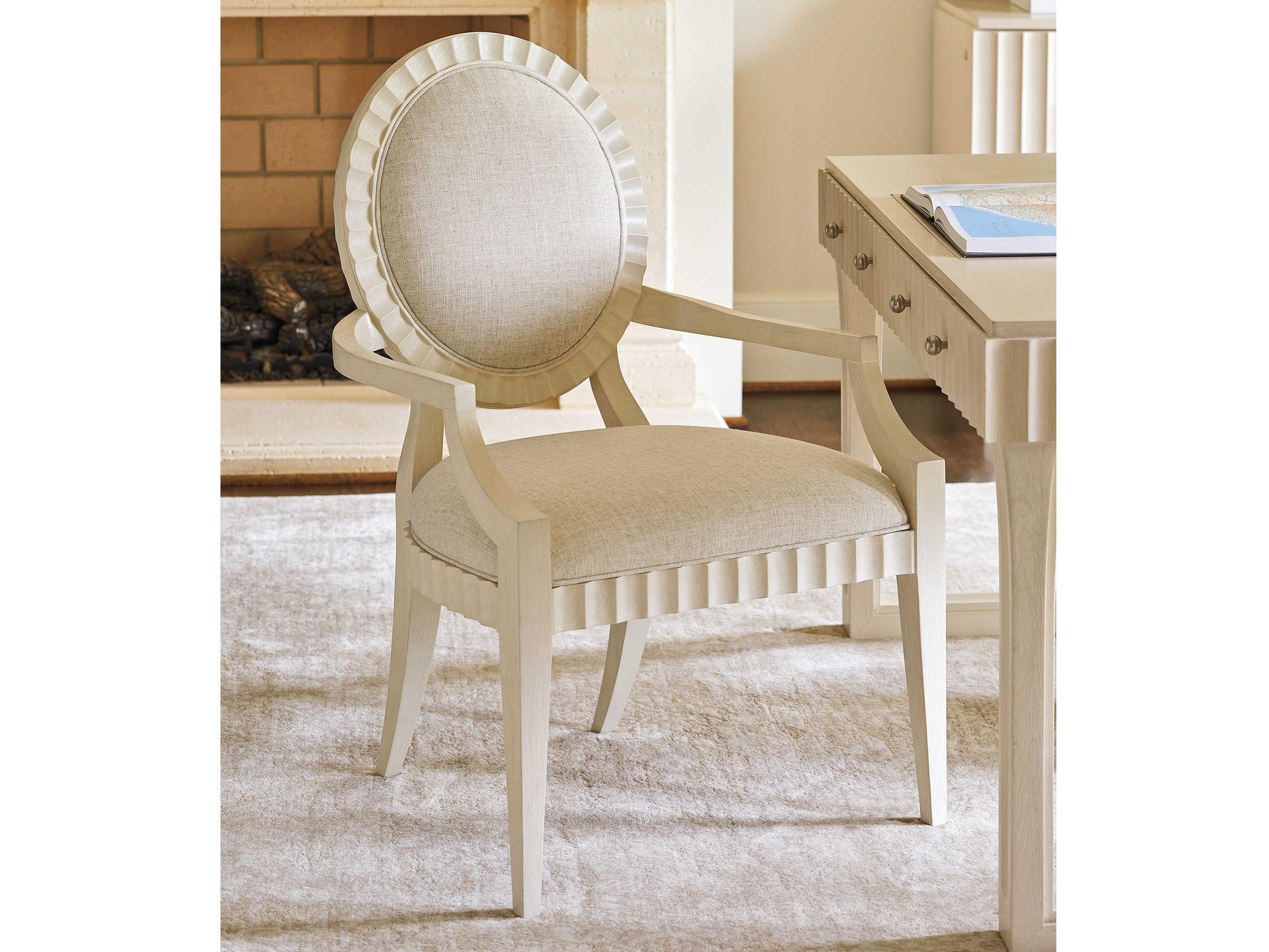Sligh Cascades Oak Wood White Upholstered Arm Dining Chair