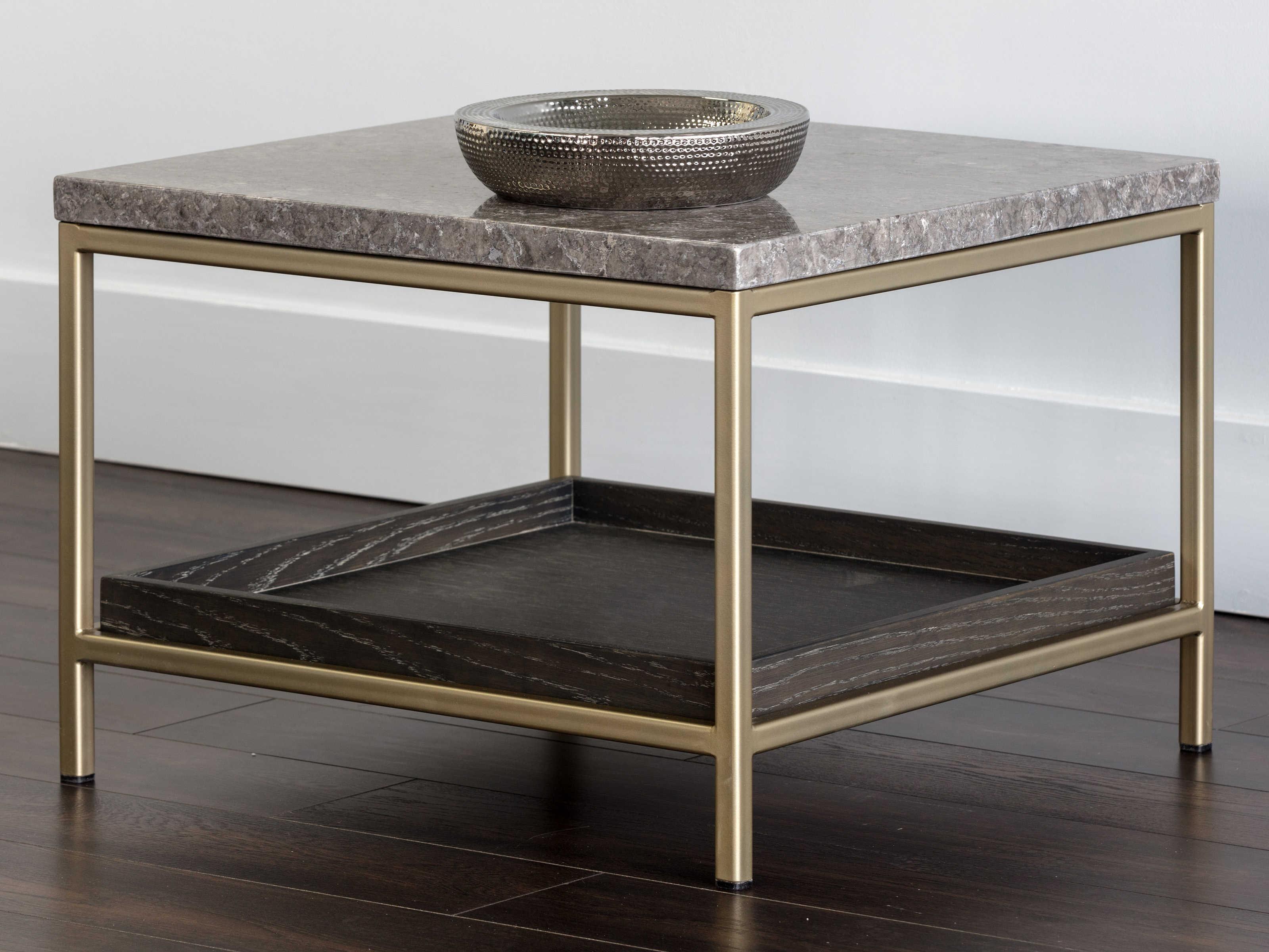 Sunpan Artezia Arden Square Marble Grey Gold End Table