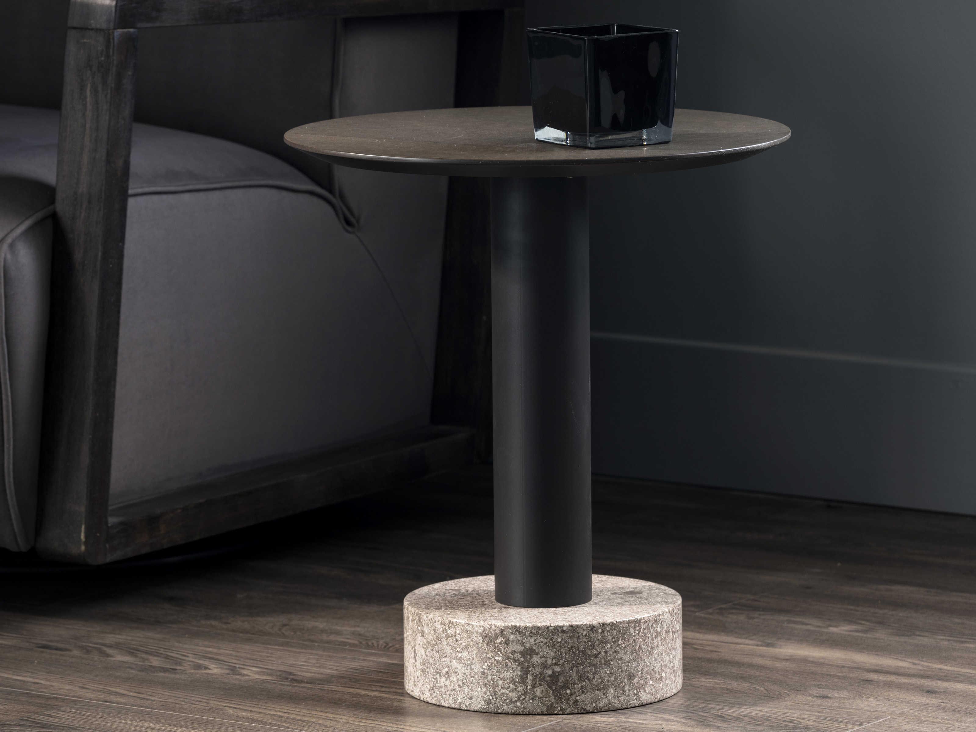 Sunpan Artezia Monaco Round Wood Umber Brown Dark Grey End Table